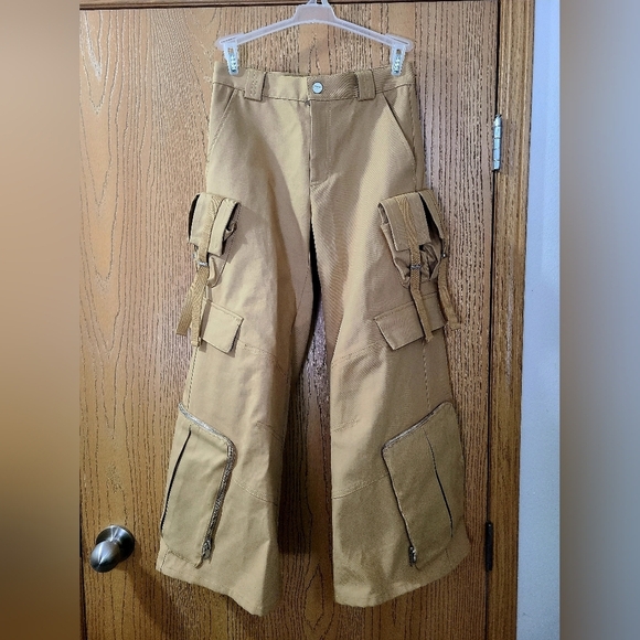 Dion Lee Pants - Dion Lee Dynasty Cotton Twill Tan Wide Leg Y2k Utility Military Cargo Pants